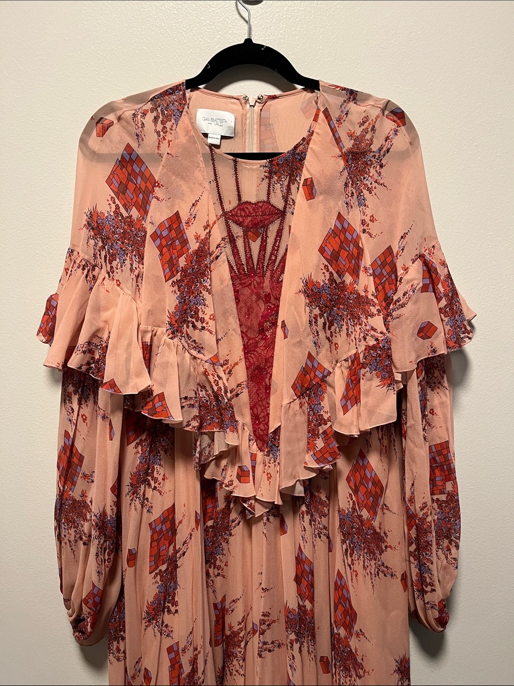 GIAMBATTISTA VALLI SS19 100% Silk Lip Print Ruffle Maxi Dress | IT 48 / US 12 - Picture 5 of 13